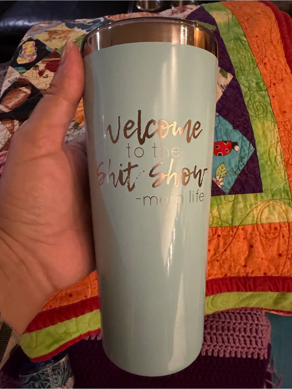 Mom Life Stainless Tumbler - Light Blue Travel Cup